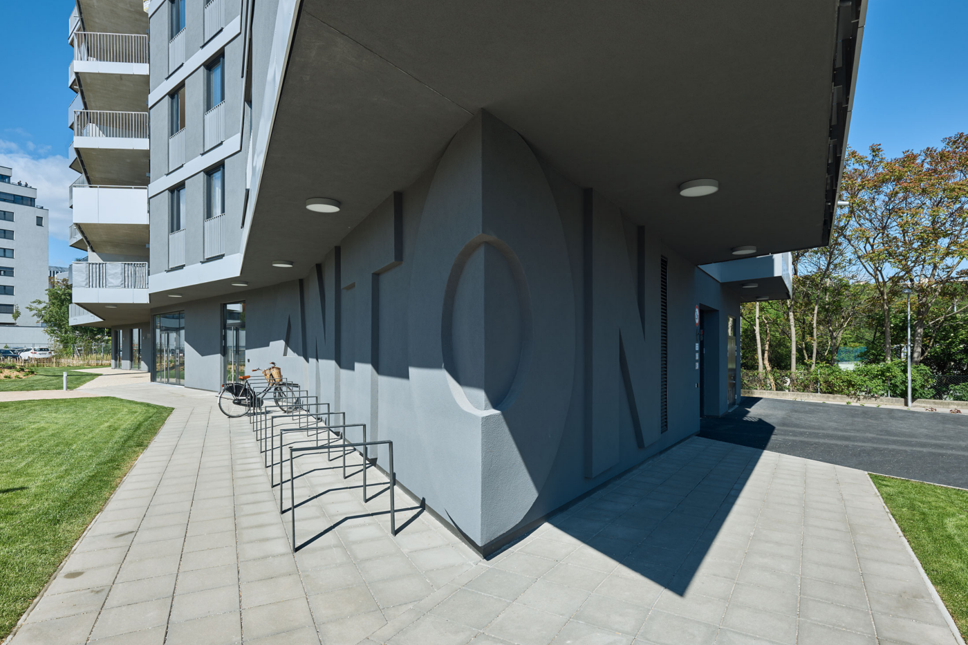 Front view of an office building