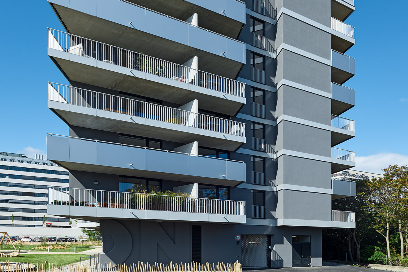 Front view of an office building